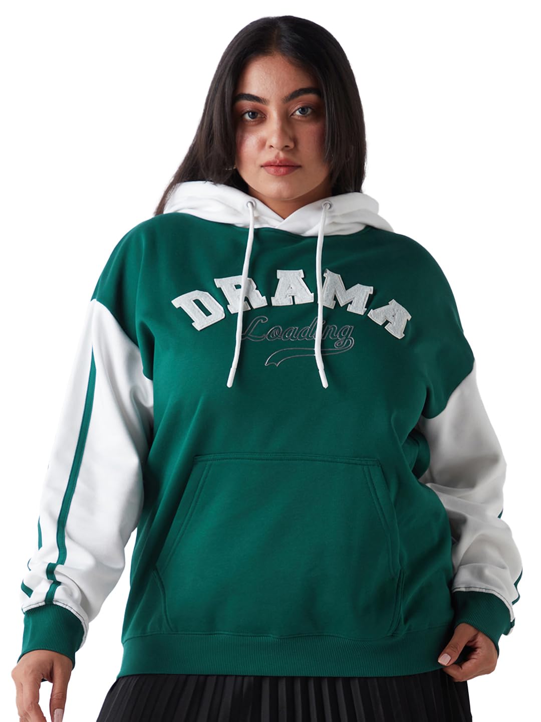Bewakoof WomenS Typography Oversized Fit Full Sleeve Hooded Fleece Blend Plus Size Hoodies_641031_Green_3Xl
