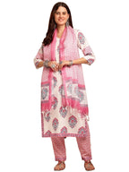 Lookmark Kurta Set: Ethnic Elegance In Every Stitch! Embrace Traditional Elegance With Our Printed Kurti Pant Dupatta Sets! Pink