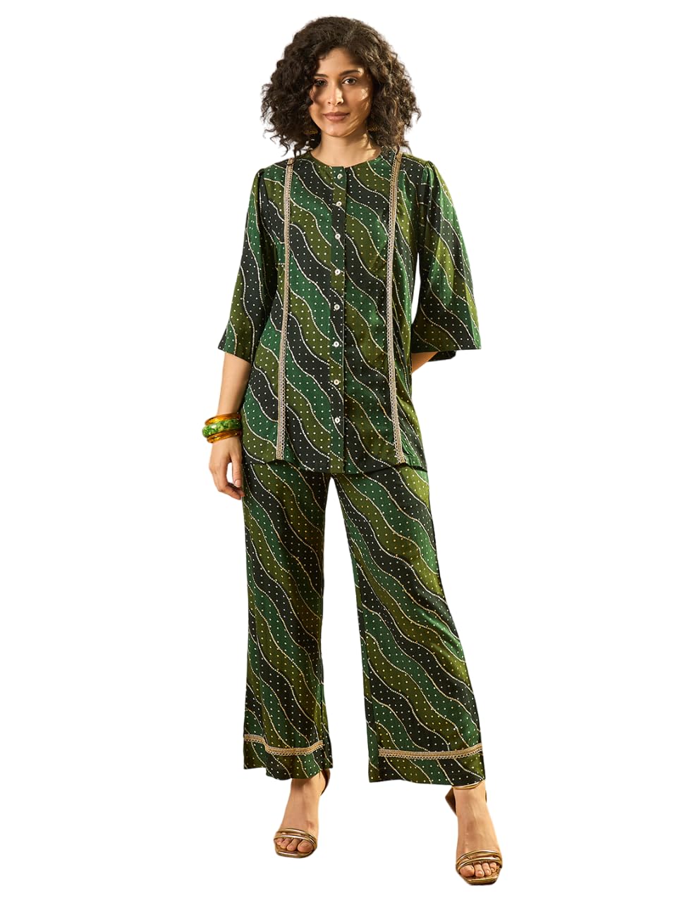 Modeve Women'S Bandhani Print Embellished Co-Ords - Traditional Elegance With Modern Flair_Olive_S