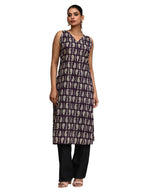 Varanga Women Paisley Printed V Neck Sleeveless Kurta Purple