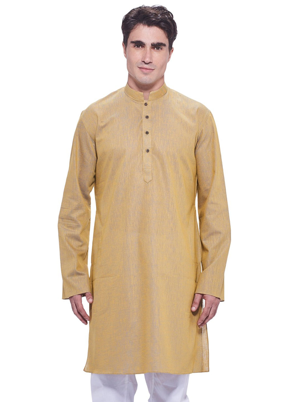 Manyavar MenS Full Sleeve Blended Kurta, Yellow - Medium (Ml11807-324)