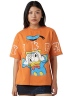Bewakoof Heavy Duty 1.0 Official Disney Merchandise Donald Duck Women Graphic Print Oversized Fit Half Sleeve Round Neck Teryy T