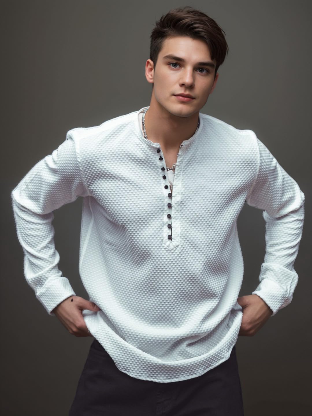 Indoprimo Men'S Cotton Shirt With Full Sleeves Spread Collar Classic Style Solid Pattern Regular Fit And Standard Length White