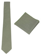 Mens Solid Skinny Linen Tie with Pocket Square Gift, Sage Green, Size One Size
