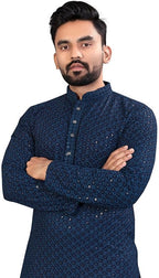 LookMark Present Mens Pure Rayon Chikankari Sequins Kurta||Mens Chikankari Navyblue Coloured Kurta|| AZ-LM-OG-Kurta 11 Navy Bl