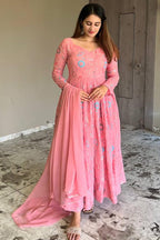 Fashion Basket Havy Georgette Embroidered Anarkali Dress For Women Pink