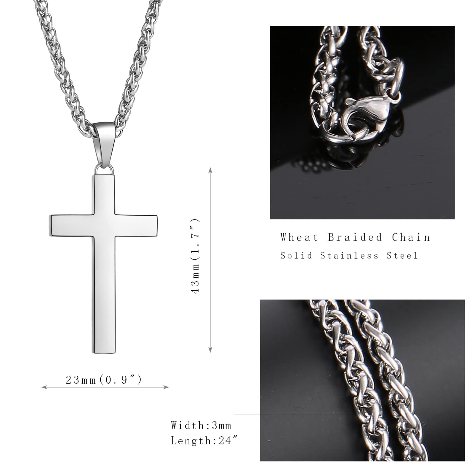 P. BLAKE Stainless Steel Cross Pendant Necklace for Men Boys Jewelry Gift, Chain Necklace