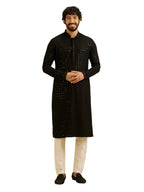 Manyavar MenS Viscose Chikankari | Sequined Kurta Set (Black,Xxl)