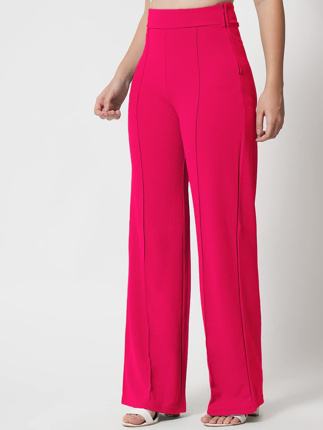 Kotty Womens High Rise Regular Solid Trousers Rani Pink