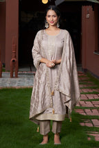 Wedani Vichitra Silk Kurta Set for Women Grey