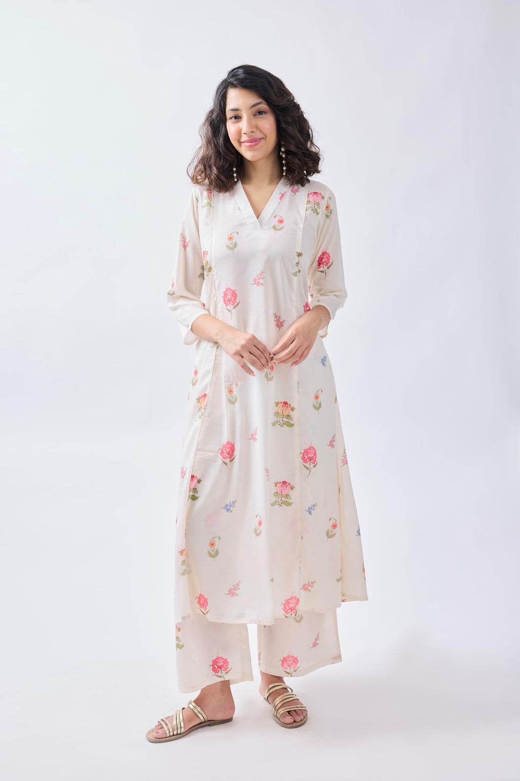 Toochki Co Ord Set for Women | Two Piece | Latest | Flared | White | Floral Printed (TKCBL-RY-325-WH-CD $Parent)
