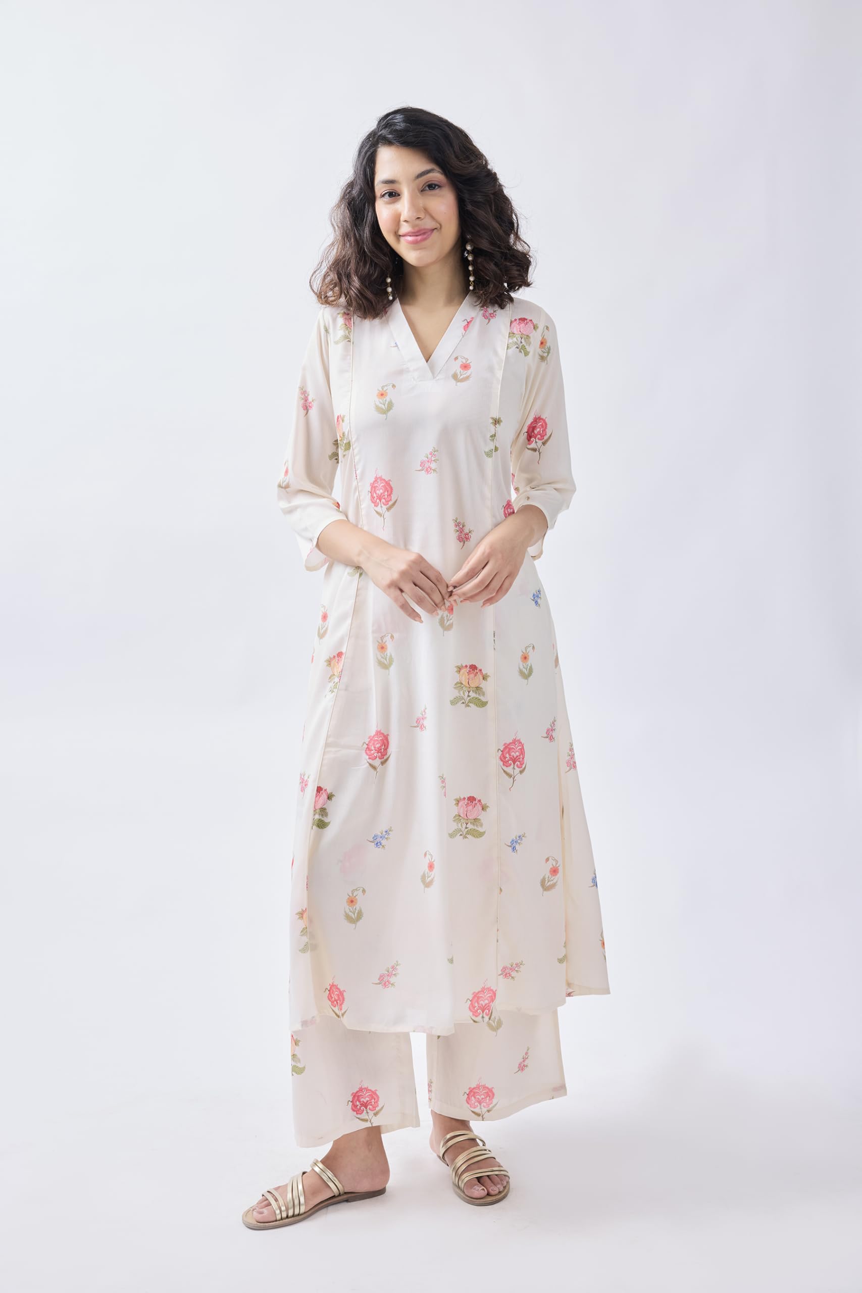 Toochki Kurta Set For Women | Two Piece | Kurti | White Floral Printed Rayon (Tkcbl-Ry-325-Wh-Ks $Parent)