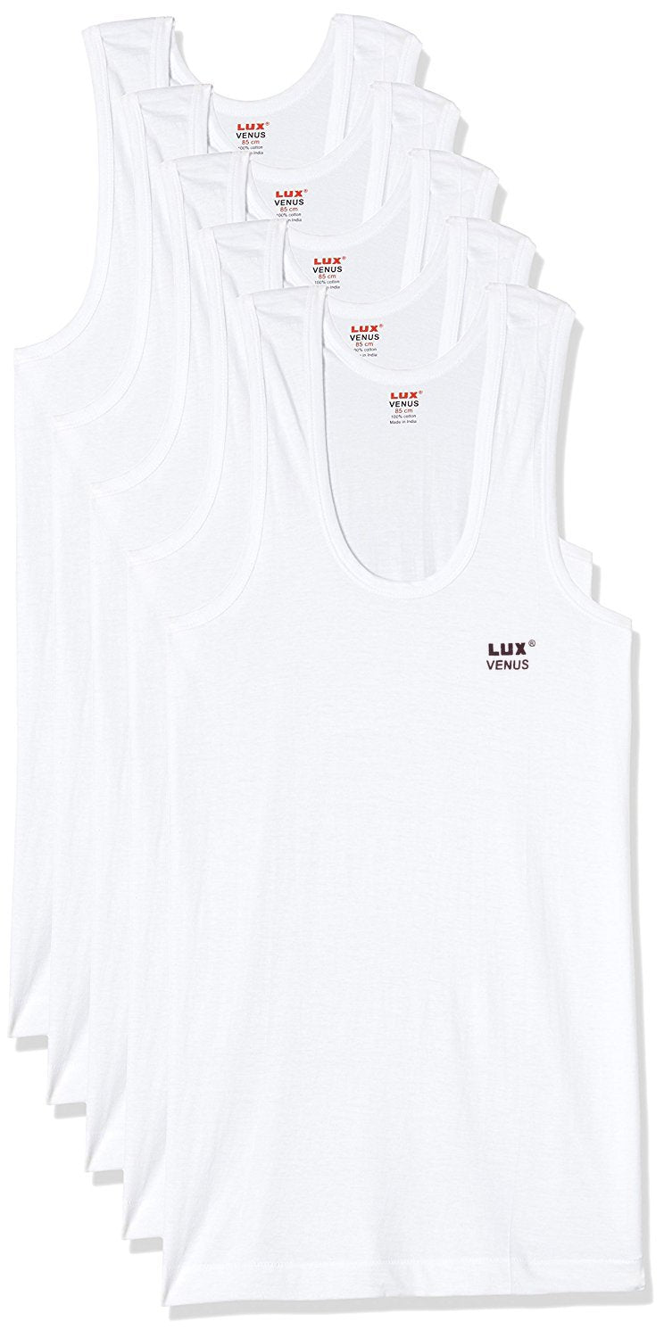 Lux Venus MenS Solid Vest (Pack Of 5) (Venus_Wh_Rns_5Pc_White_75 Cm)