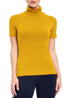 Women's Mock Turtleneck Top Short Sleeve Lightweight Active T-Shirt Mustard Medium