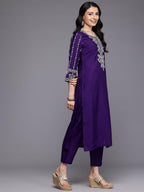 Varanga Women Silk Navy Blue Zari Embroidered Kurta Set With Dupatta