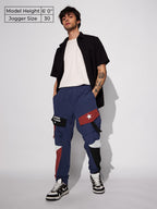 The Souled Store Official Captain America: Super Soldier Men and Boys Drawstringed Blue Baggy Fit Cargo Joggers
