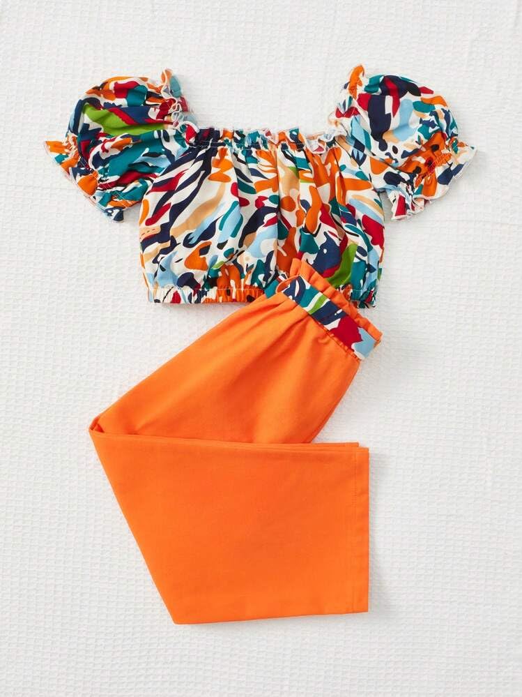 TAGAS Girls Polyester Clothes Floral Print Ruffle Sleeveless Tank and Wild Leg Pant 2 Piece Outfit Set || COORDINATED_OUTFIT ||