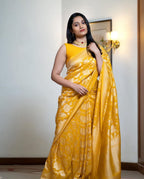Flosive Womens Present Banarasi Soft Lichi Silk Saree Beautiful Jacquard Rich Pallu Design Work Zari Woven Kanjivaram Silk Styl