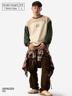 The Souled Store Naruto Shippuden: Konoha Leaf Men and Boys Round Neck Beige Colour Block Cotton Oversized Full Sleeve T-Shirts