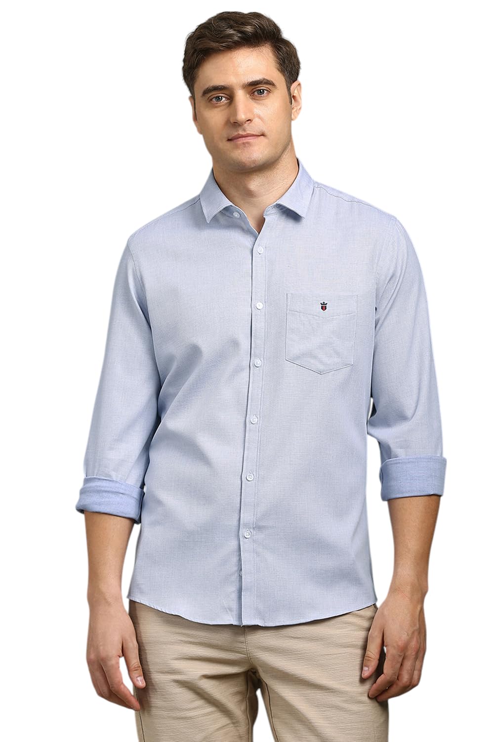Louis Philippe Men Light Blue Textured Full Sleeves Casual Shirt