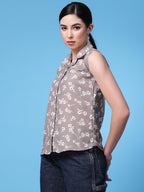 OOMPH! Summer Shirts for Women, Floral Printed, Brown
