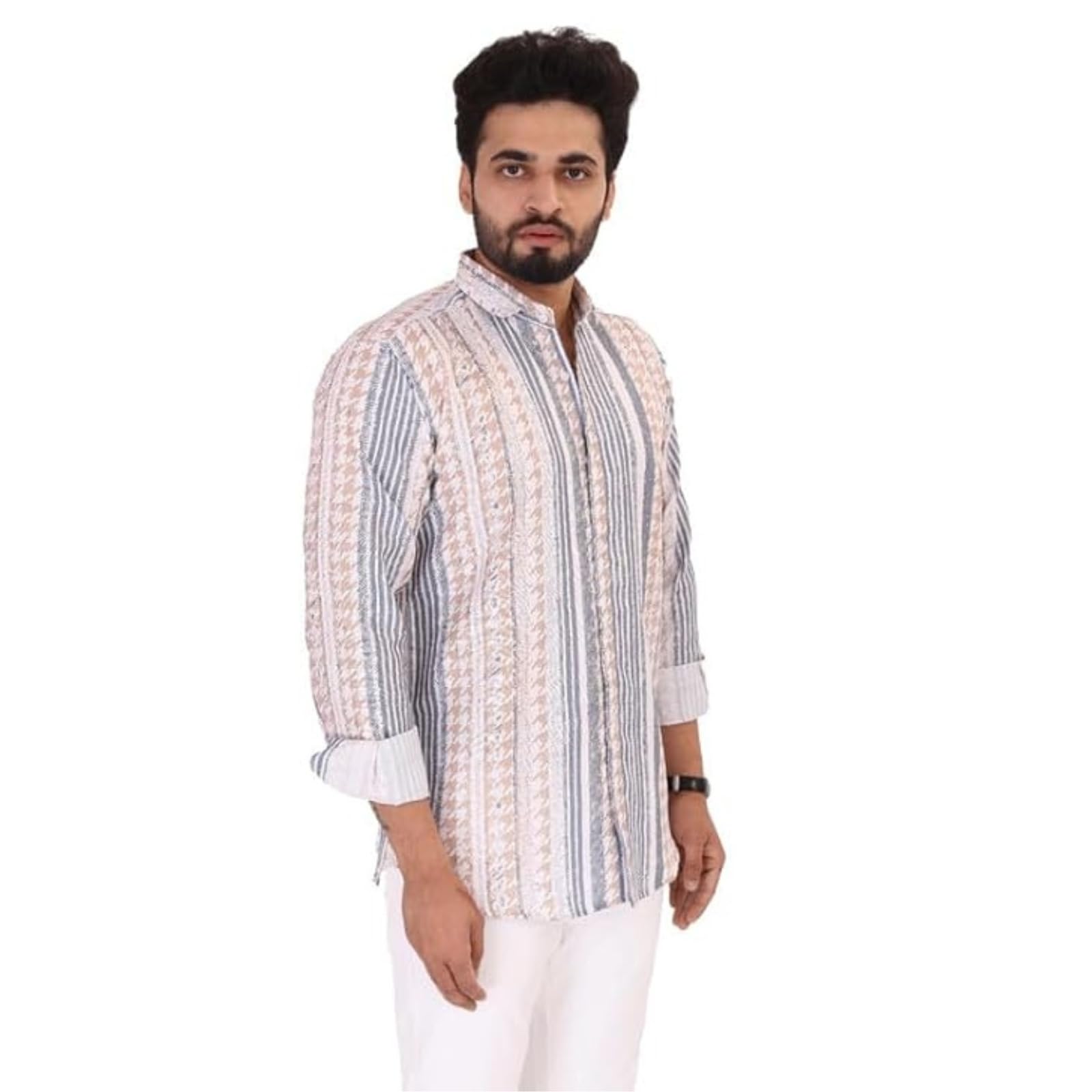 Brown Culture MenS Cotton Blend Abstract Print Shirt With Spread Collared Full Sleeves Standard Length And Button Down Closure 