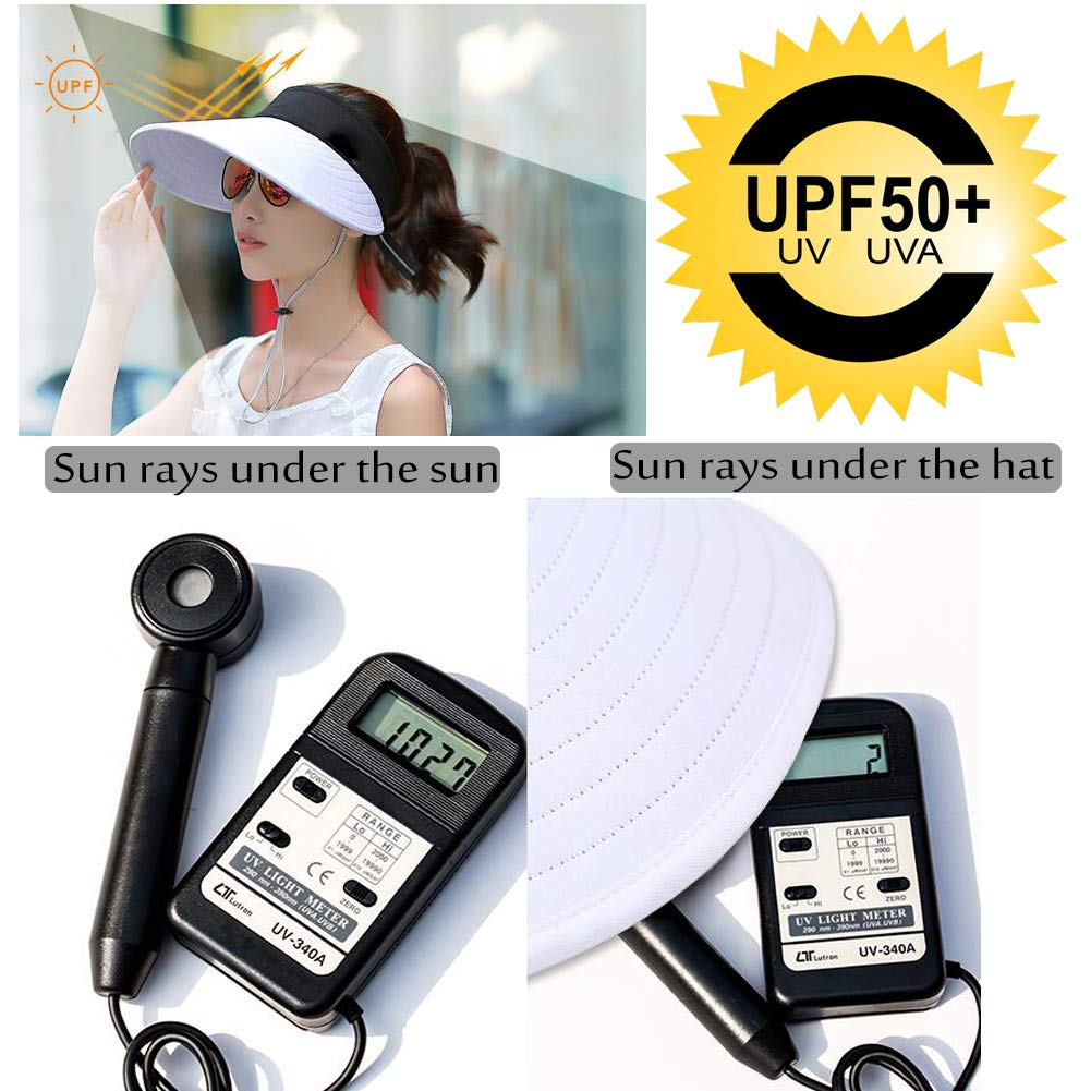 Sun Visor Hats Women Large Brim Summer UV Protection Beach Cap White