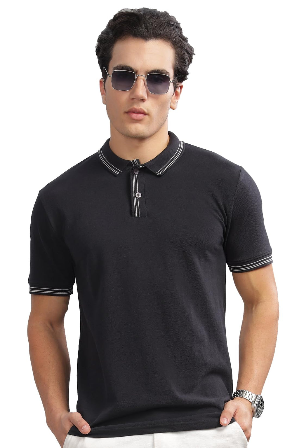 ADRO Polo T Shirt for Men | Black Polo T-Shirt | 100% Cotton Polo Tshirt | Regular Fit Polo| Available in Plus Size Polo|PN24-ST