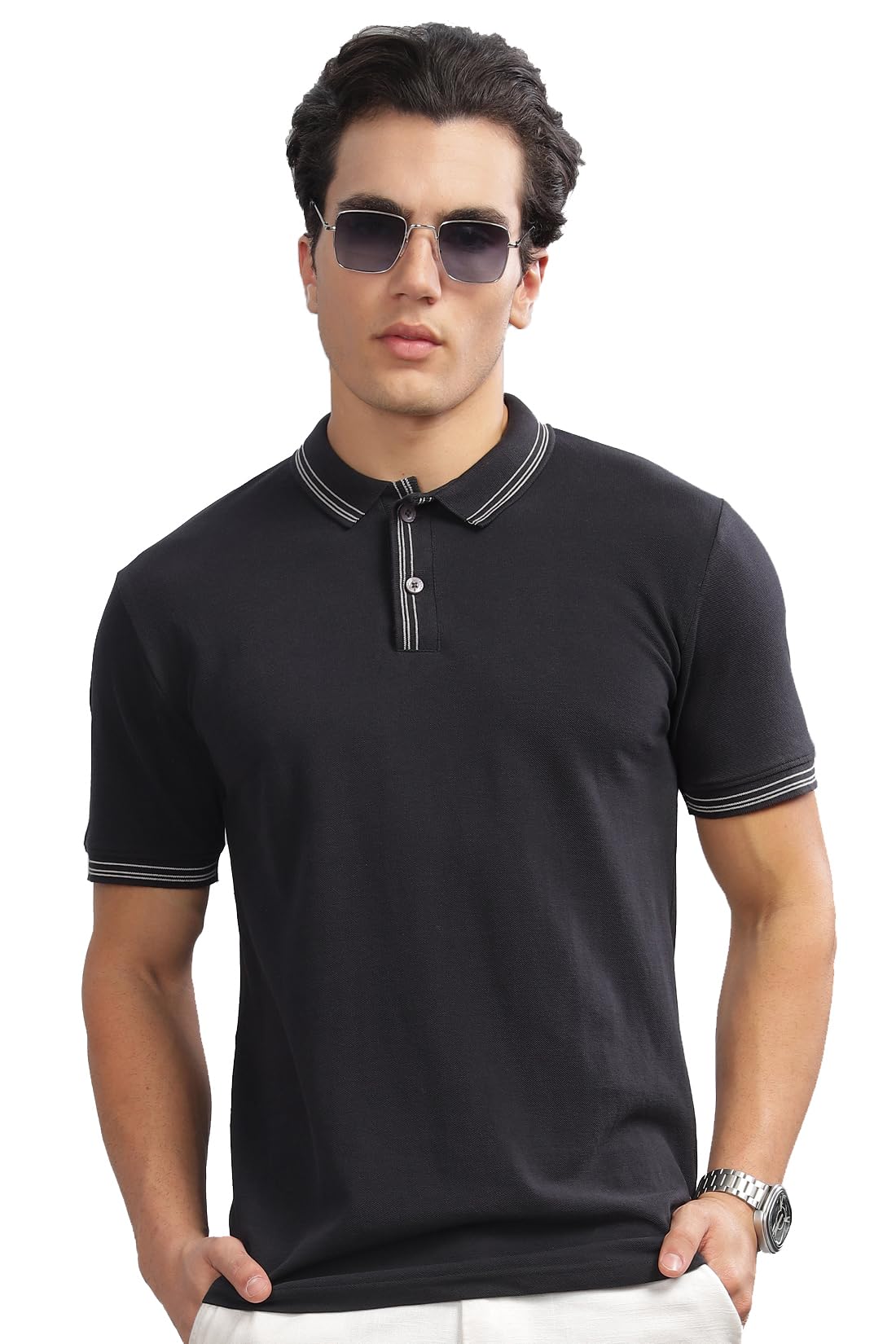 ADRO Polo T Shirt for Men | Black Polo T-Shirt | 100% Cotton Polo Tshirt | Regular Fit Polo| Available in Plus Size Polo|PN24-ST