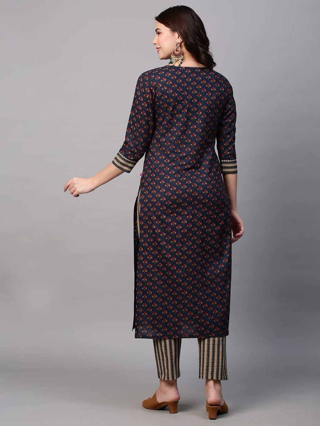 Anni Designer Women'S Cotton Blend Traditional Straight Printed Kurta With Pant Set (Satku Blue-Fbf001_S_Blue_Small)