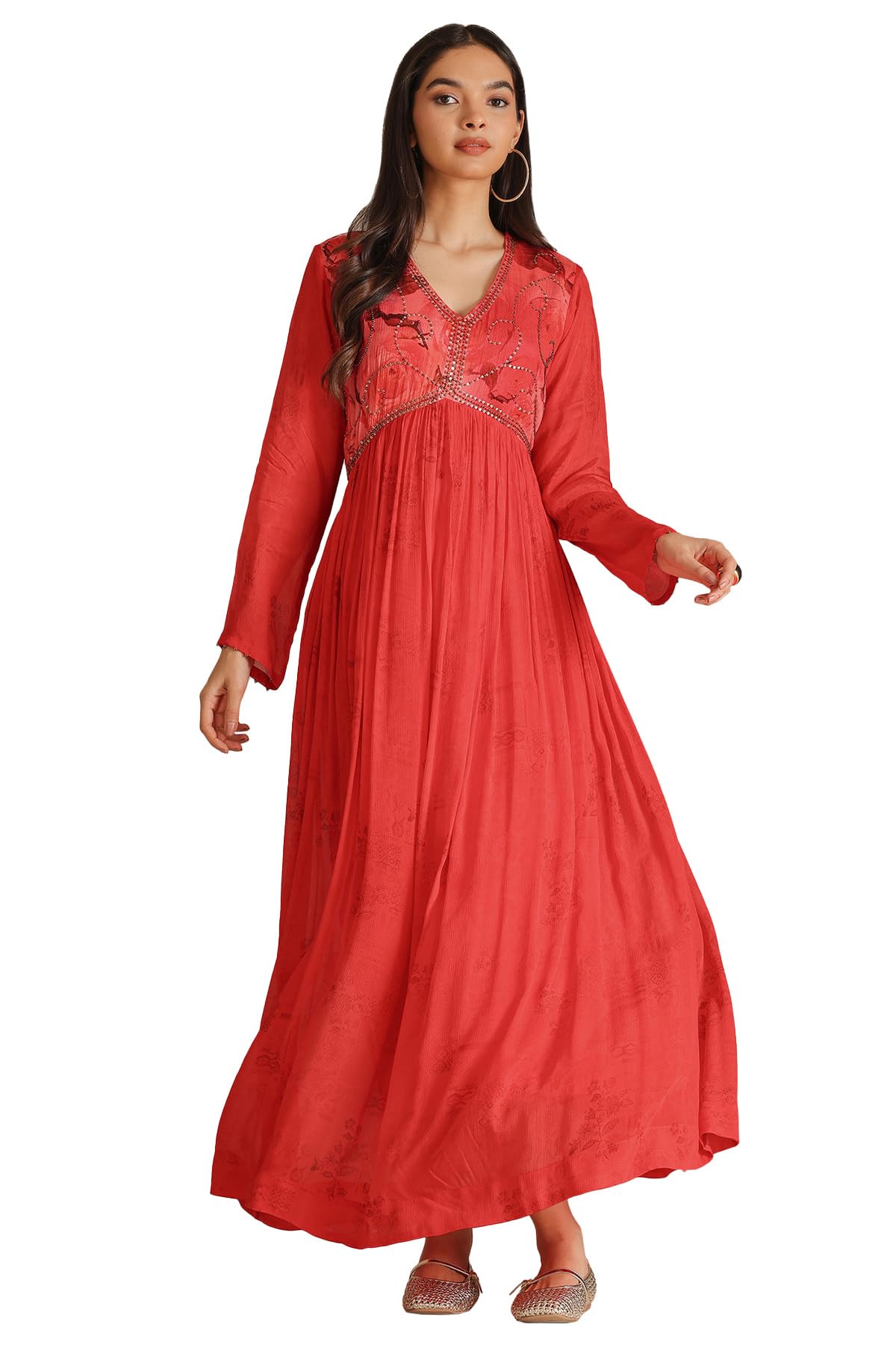 Soch Women Chinon Floral Print Dress with Beads