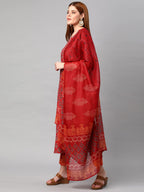 ANNI DESIGNER Womens Cotton Blend Printed Kurta and Pant with Dupatta Set (Shank-Maroon-Nw_XXL_Maroon_XX-Large)
