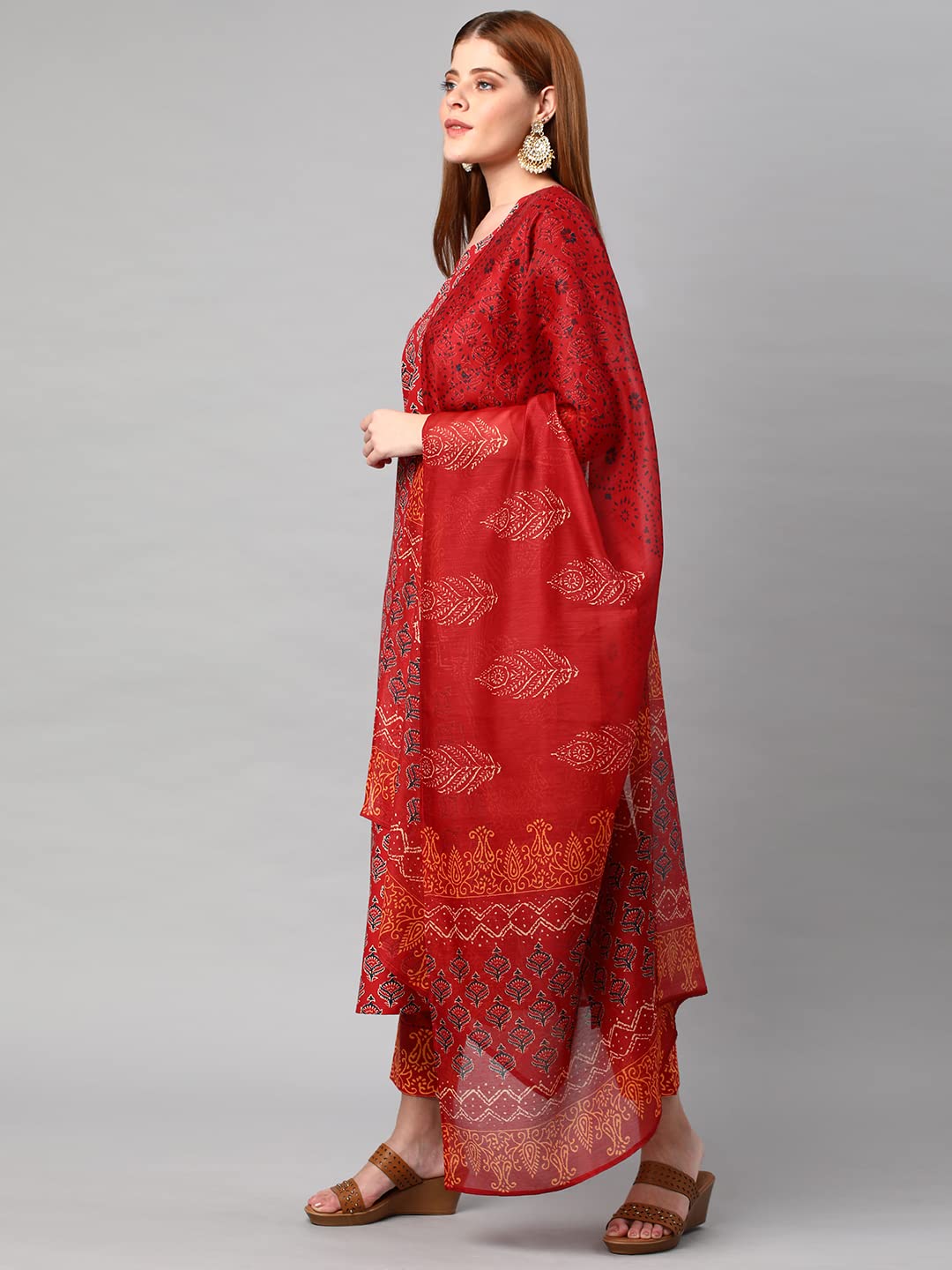 ANNI DESIGNER Womens Cotton Blend Printed Kurta and Pant with Dupatta Set (Shank-Maroon-Nw_XXL_Maroon_XX-Large)