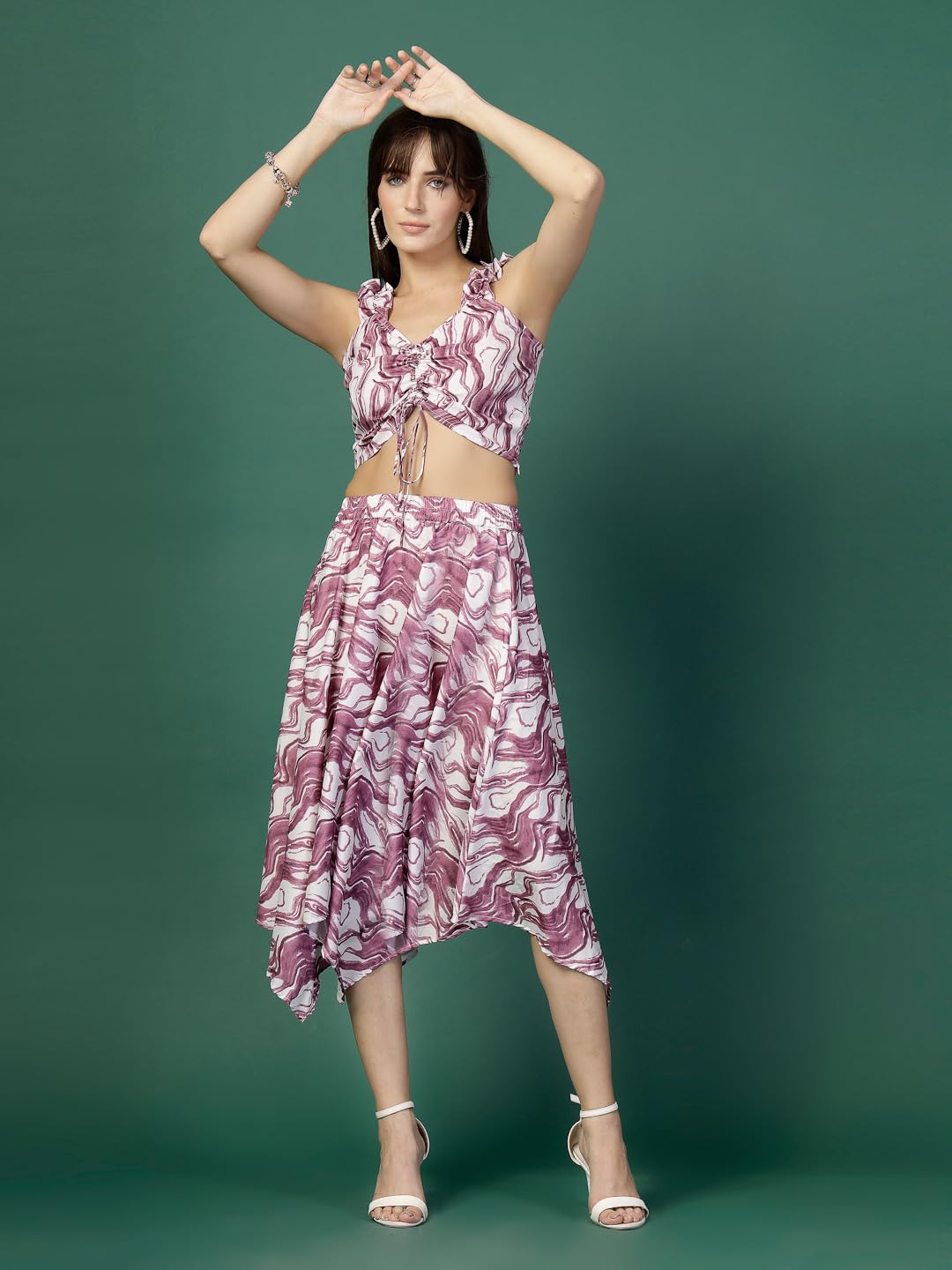 Oomph! Crepe Top And Skirt Set For Women, Purple - Coord_Mt987Msk258