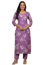ANNI DESIGNER Womens Cotton Blend Straight Printed Kurta with Pant (Mayank Purple_L_Purple_Large)