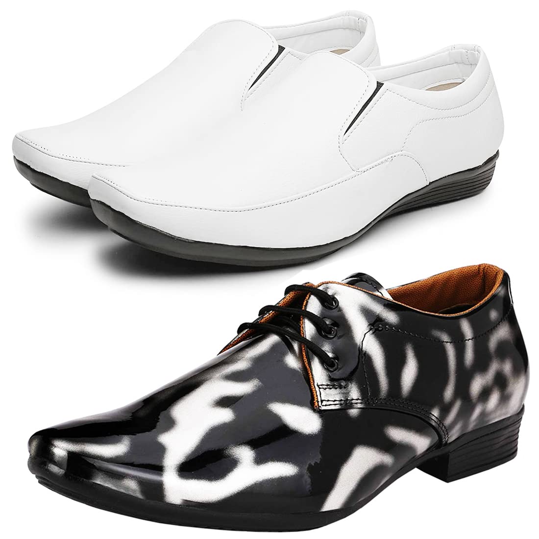 Fashionable Formal Shoes/Party Shoes/ 2 Shoes Combo with Free Belt for Men and Boys (BAZAAR8745_VTR01BlkSlvr2007Bdr) Multico 10