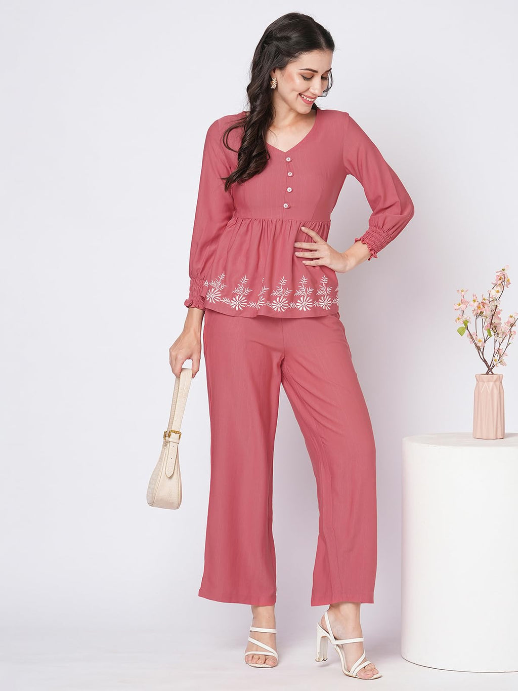 Selvia Co-ords Set for Women|Cotton Lycra Tunic & Trouser Set|Ethnic Co-ords Set for Women|Embroidery Two Piece Co-ord Set(642CT