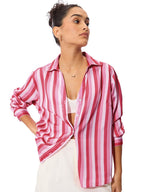 The Souled Store Satin Shirt : Rosebud Stripes Women & Girls Long Sleeve Collared Neck Button Down Regular Fit Cotton Shirts