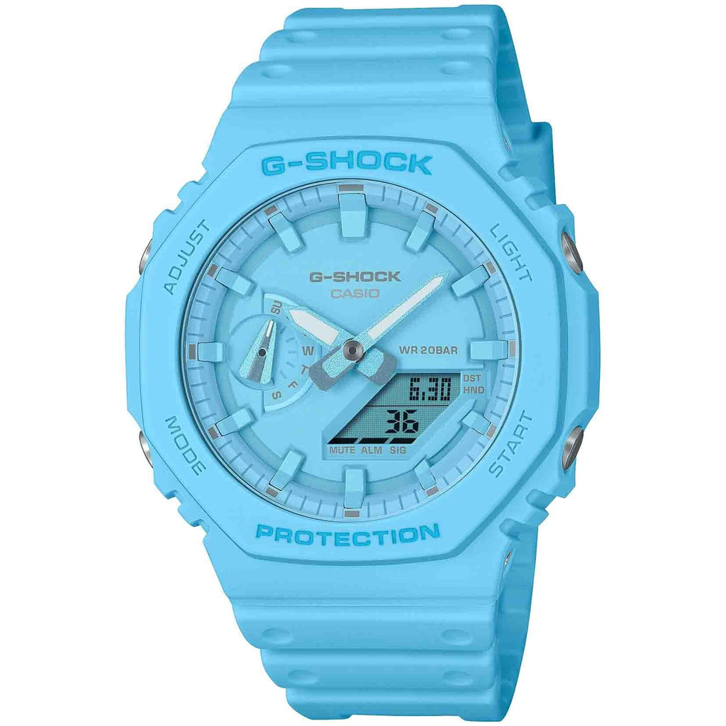 G-Shock Casio Analog-Digital Carbon Core Guard Tone-on-Tone Light Blue Resin Strap Watch 48.5mm - GA2100-2A2
