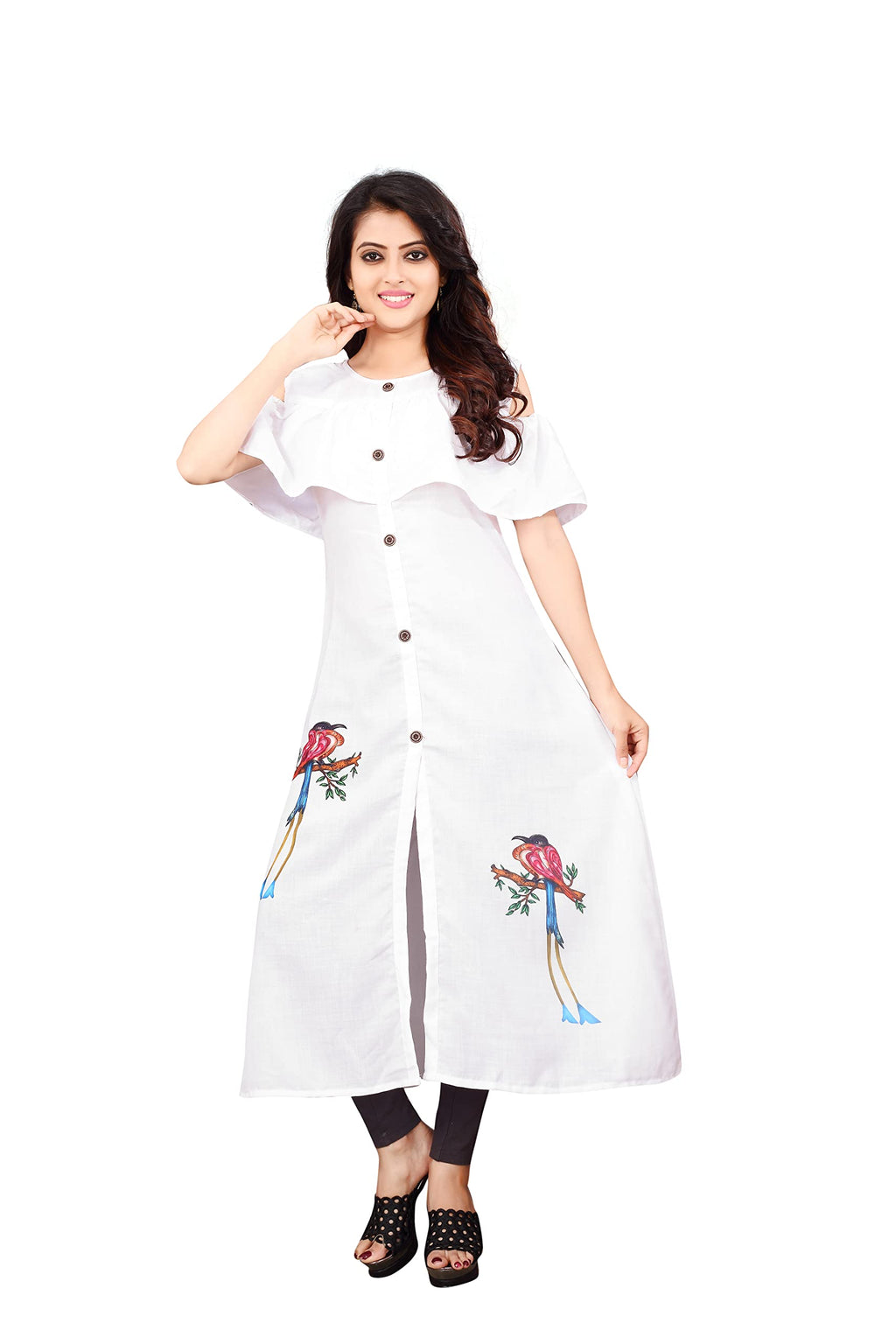 Om Sai Latest Creation Women'S Rayon Printed Fully Stitched Kurta Women & Girls (X-Large, White)