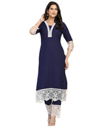 ANNI DESIGNER Womens Cotton Blend Straight Solid Kurta with Pant (Takada Navy Blue_S_Navy Blue_Small)