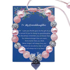DOLON Pink Beaded Rhinestone Heart Charm Granddaugther Bracelet Adjustable Jewelry Back to School Birthday Christmas Holiday Gif