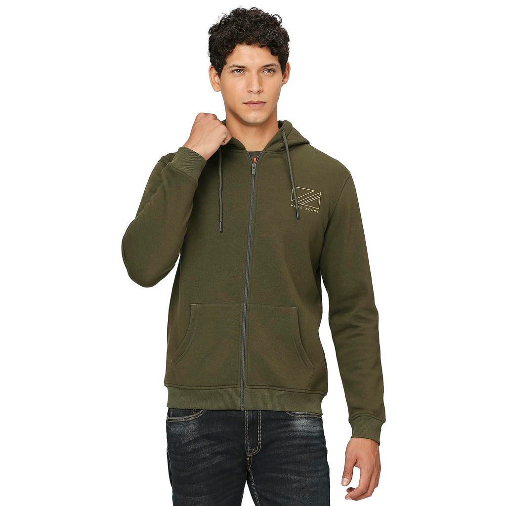 Pepe Jeans MenS Cotton Blend Hooded Neck Sweatshirt (Pm582546_Olive Green