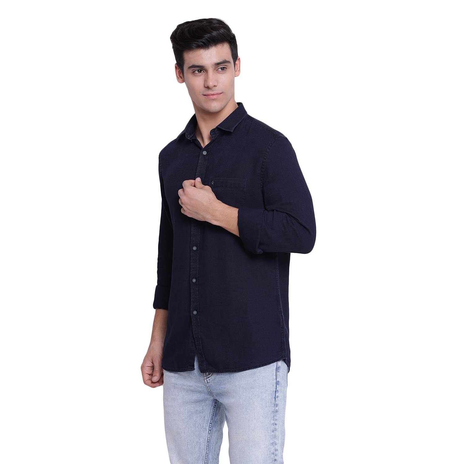 Turtle Men 100% Cotton Indigo Dark Blue Dobby Slim Fit Full Sleeve Casual Shirt