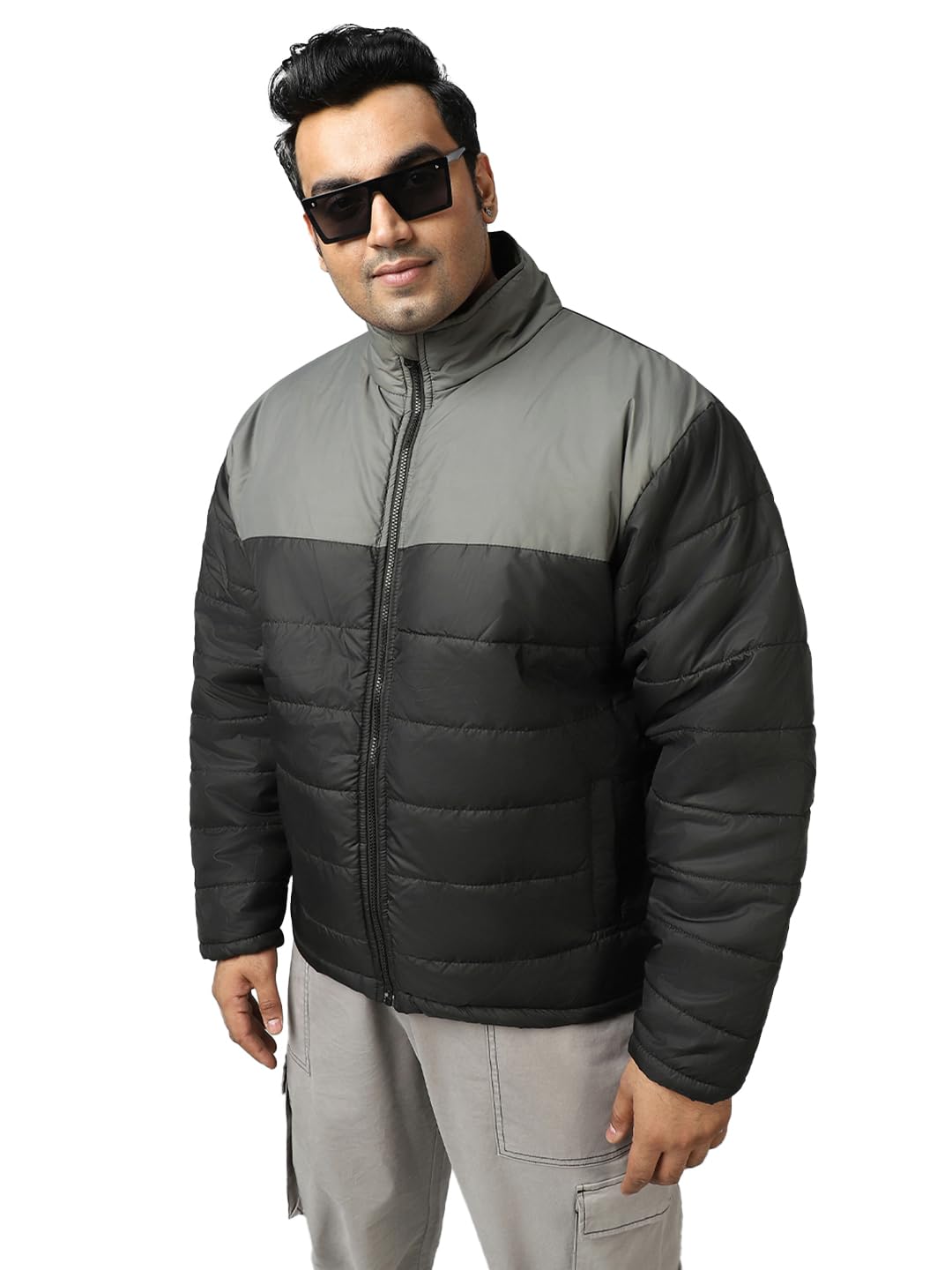 Bewakoof Mens Color Block Oversized Plus Size Jacket_596229_Black_4XL