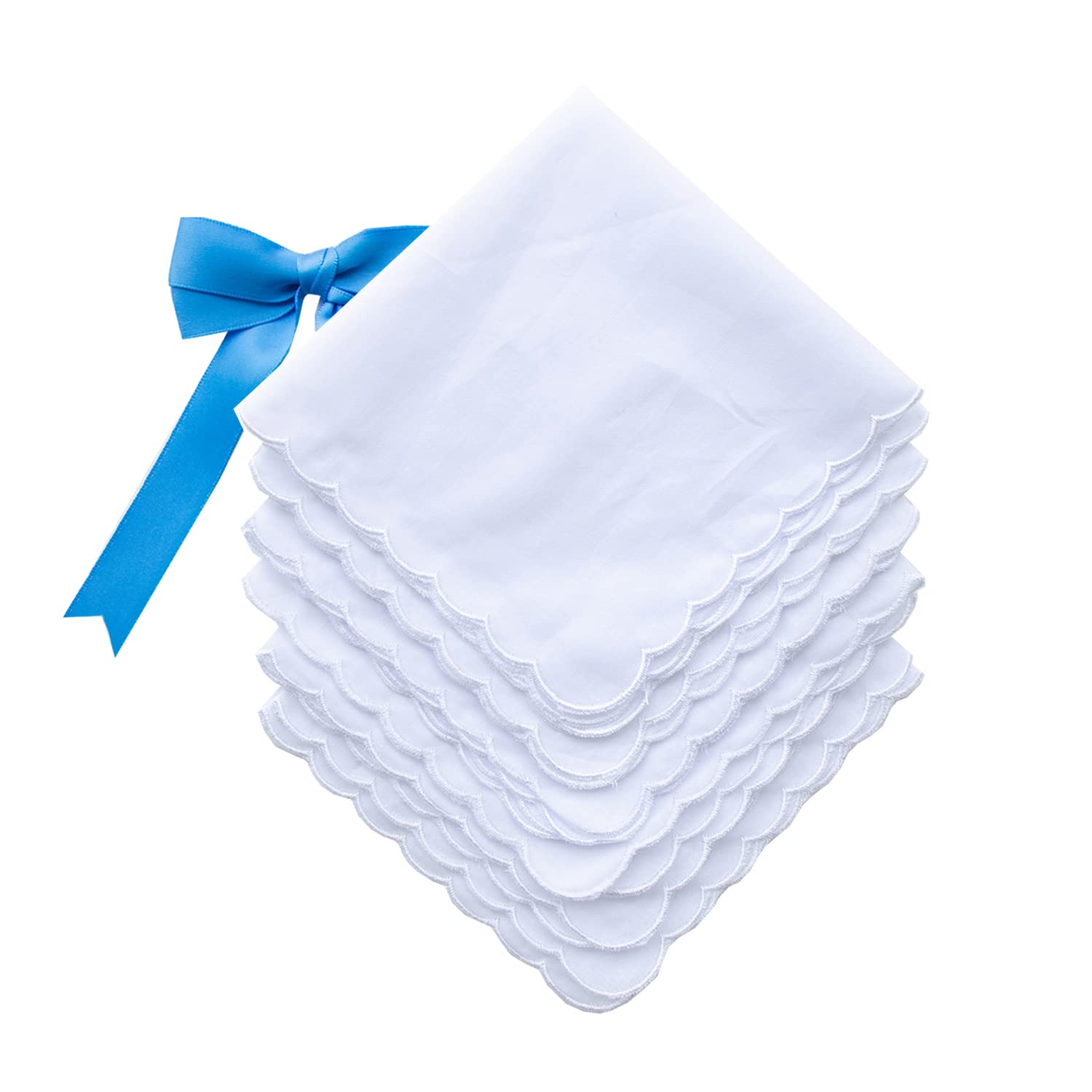 MileyMarla Ladies Embroidery Cotton White Handkerchiefs Lace Wedding Hankies Scalloped 6PCS