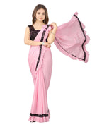 Dhyey Fashion Fashionable Baby Girls Lycra Blend Saree With Velvet Unstitched Blouse Piece | Readymade Saree For Girls | Sarees 