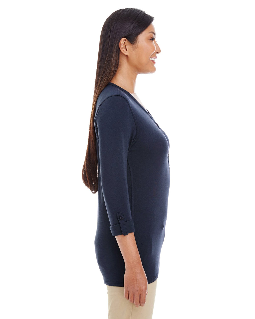 Ladies Perfect FitY-Placket convertible Sleeve Knit Top - WHITE - XS(D0102H7YE9X)