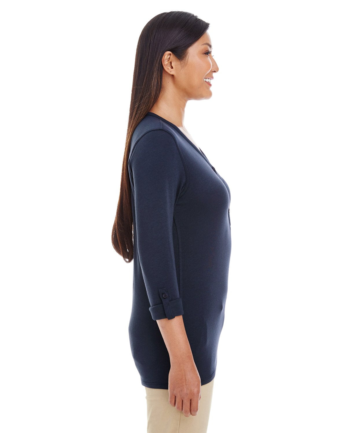 Ladies Perfect FitY-Placket convertible Sleeve Knit Top - WHITE - XS(D0102H7YEET)