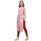 Pinkmint Womens Crepe Baby Pink Color Floral Printed Straight Kurti